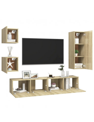 Set di Mobili TV 5 pz Rovere Sonoma in Legno Multistrato