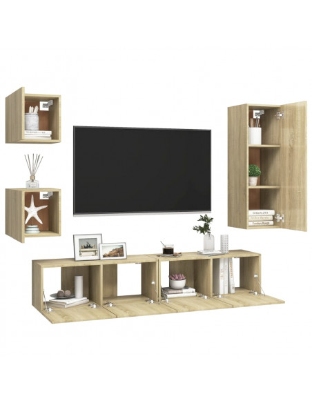 Set di Mobili TV 5 pz Rovere Sonoma in Legno Multistrato