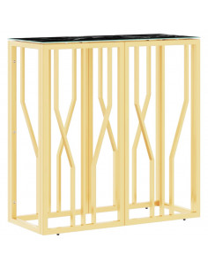 Tavolino Consolle Oro 70x30x70 cm in Acciaio Inox e Vetro 2