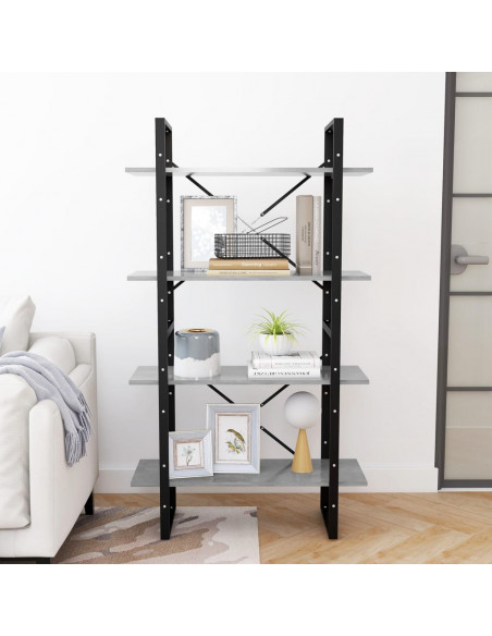 Libreria 4 Ripiani Grigio Cemento 80x30x140cm Legno Multistrato