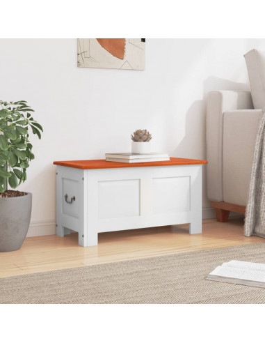 Cassapanca con Coperchio Marrone e Bianco Legno Massello Acacia