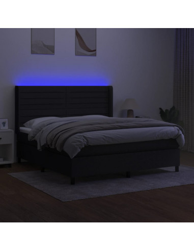 Letto a Molle con Materasso e LED Nero 160x200 cm in Tessuto