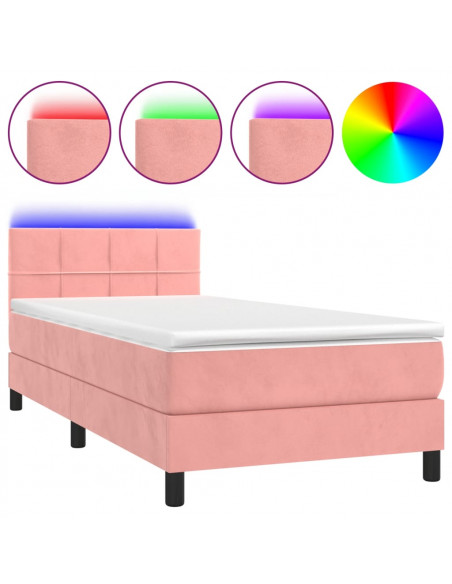 Letto a Molle con Materasso e LED Rosa 90x200 cm in Velluto
