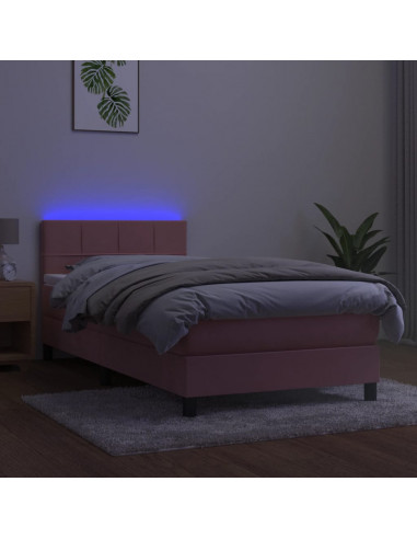 Letto a Molle con Materasso e LED Rosa 90x200 cm in Velluto