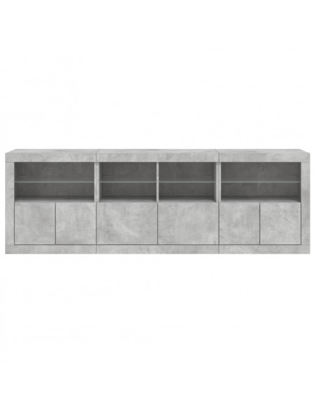 Credenza con Luci LED Grigio Cemento 202x37x67 cm