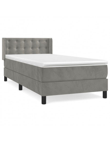 Giroletto a Molle con Materasso Grigio Chiaro 90x190 cm Velluto