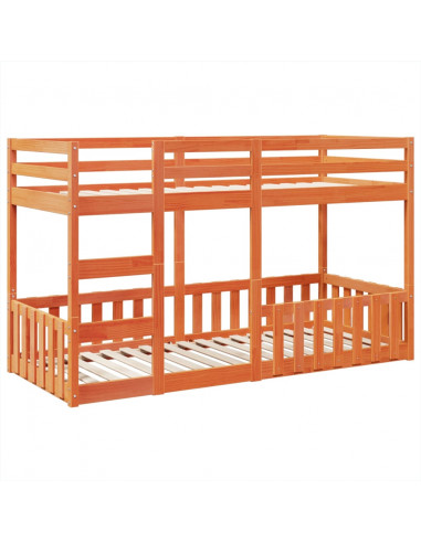 Letto a Castello Marrone Cera 80x200 cm in Legno di Pino