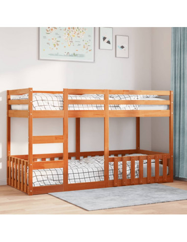 Letto a Castello Marrone Cera 80x200 cm in Legno di Pino