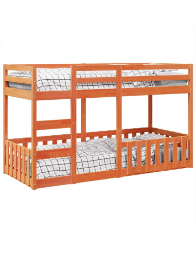 Letto a Castello Marrone Cera 80x200 cm in Legno di Pino