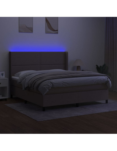 Letto a Molle con Materasso e LED Tortora 180x200 cm in Tessuto
