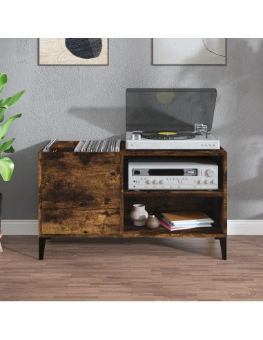 Mobile Porta Dischi Rovere Fumo 84,5x38x48 cm Legno Multistrato