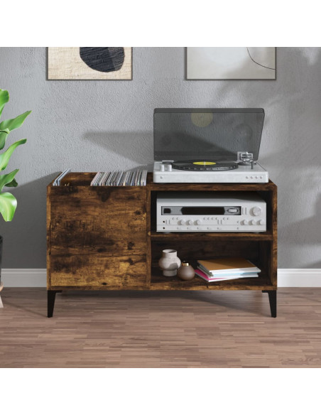 Mobile Porta Dischi Rovere Fumo 84,5x38x48 cm Legno Multistrato