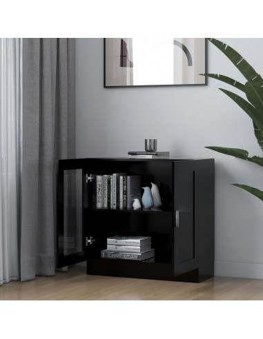 Armadietto con Vetrina Nero 82,5x30,5x80 cm Legno Multistrato