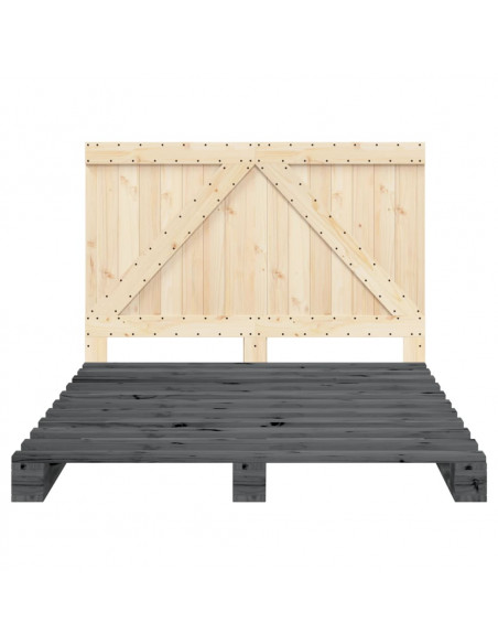 Giroletto con Testiera Grigio 160x200 cm Legno Massello di Pino
