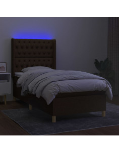 Letto a Molle Materasso e LED Marrone Scuro 90x190cm in Tessuto 2