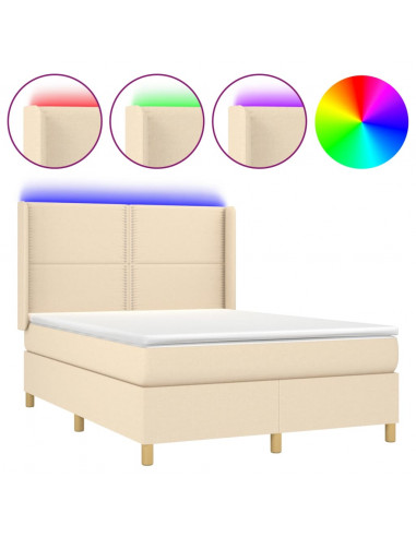 Letto a Molle con Materasso e LED Crema 140x200 cm in Tessuto