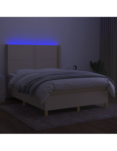 Letto a Molle con Materasso e LED Crema 140x200 cm in Tessuto