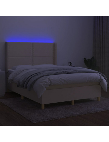 Letto a Molle con Materasso e LED Crema 140x200 cm in Tessuto