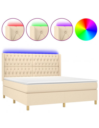 Letto a Molle con Materasso e LED Crema 180x200 cm in Tessuto