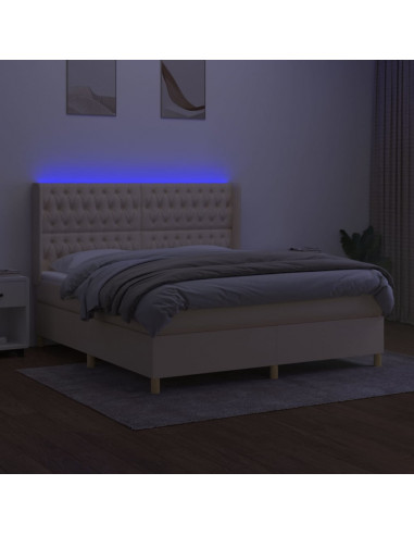 Letto a Molle con Materasso e LED Crema 180x200 cm in Tessuto