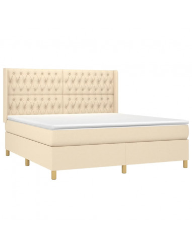 Letto a Molle con Materasso e LED Crema 180x200 cm in Tessuto