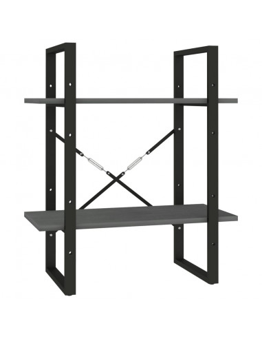 Libreria a 2 Ripiani Grigia 60x30x70 cm in Massello di Pino