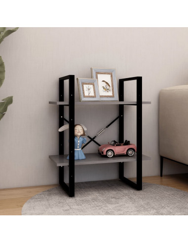 Libreria a 2 Ripiani Grigia 60x30x70 cm in Massello di Pino