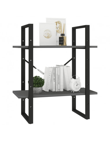 Libreria a 2 Ripiani Grigia 60x30x70 cm in Massello di Pino