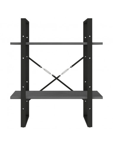 Libreria a 2 Ripiani Grigia 60x30x70 cm in Massello di Pino