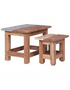 Tavolini Impilabili 2 pz in Legno Massello di Recupero 2