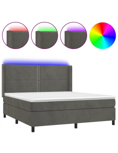 Letto a Molle con Materasso e LED Grigio Scuro 160x200 cm