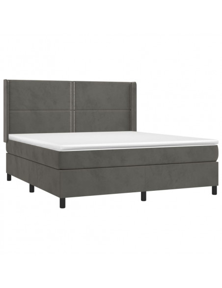 Letto a Molle con Materasso e LED Grigio Scuro 160x200 cm