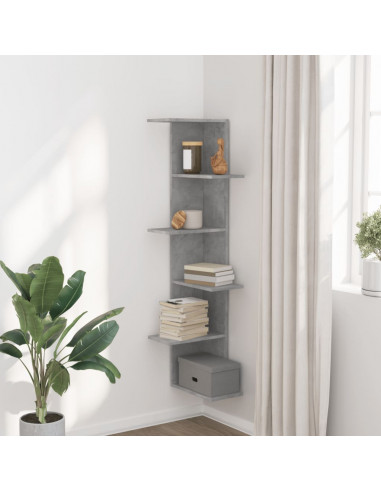 Scaffale Angolare Muro Grigio Cemento 36,5x36,5x140 cm Legno