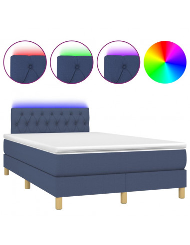 Letto a Molle con Materasso e LED Blu 120x200cm in Tessuto