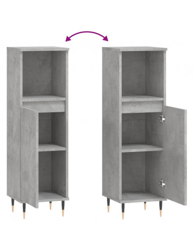 Armadietto Bagno Grigio Cemento 30x30x100 cm Legno Multistrato