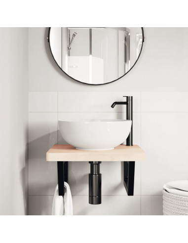 Ripiano a Parete per Lavabo in Acciaio e Massello di Faggio