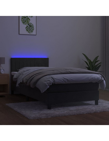 Letto a Molle con Materasso e LED Grigio Scuro 90x200cm Velluto