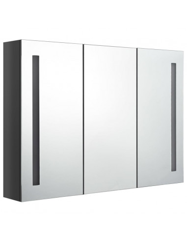 Armadietto Bagno con Specchio e LED 89x14x62 cm Grigio Lucido