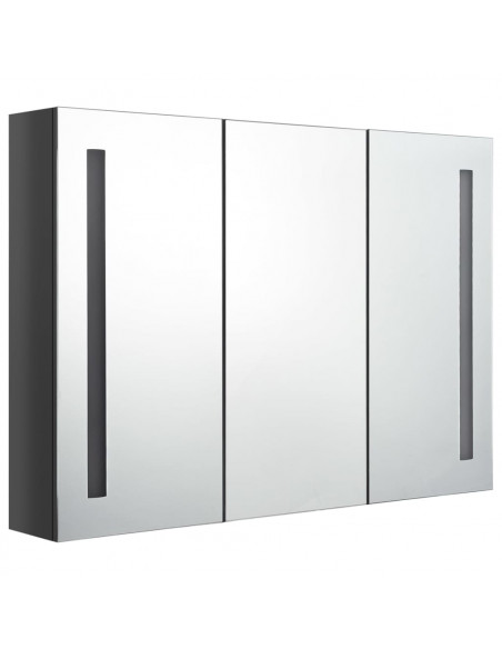 Armadietto Bagno con Specchio e LED 89x14x62 cm Grigio Lucido