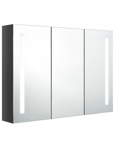 Armadietto Bagno con Specchio e LED 89x14x62 cm Grigio Lucido