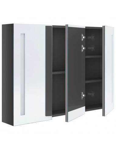 Armadietto Bagno con Specchio e LED 89x14x62 cm Grigio Lucido