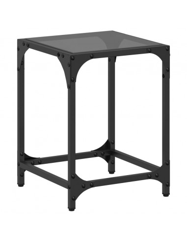 Tavolino con Piano in Vetro Nero 30x30x40cm Acciaio