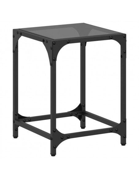 Tavolino con Piano in Vetro Nero 30x30x40cm Acciaio