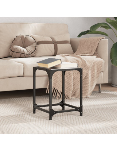 Tavolino con Piano in Vetro Nero 30x30x40cm Acciaio