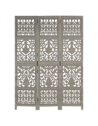 Divisorio 3 Pannelli Intagliato Grigio 120x165cm Mango Massello