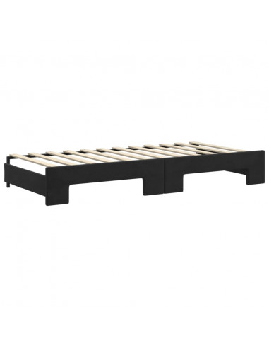 Divano Letto Estraibile con Cassetti Nero 90x200 cm in Velluto