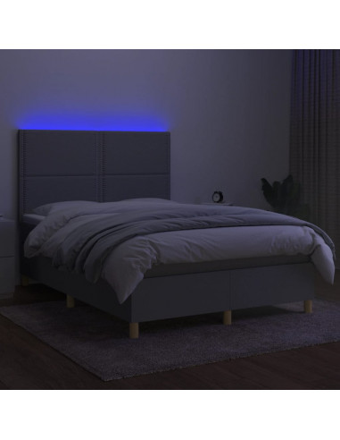 Letto a Molle Materasso e LED Grigio Chiaro 140x190 cm Tessuto