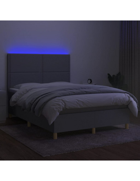 Letto a Molle Materasso e LED Grigio Chiaro 140x190 cm Tessuto