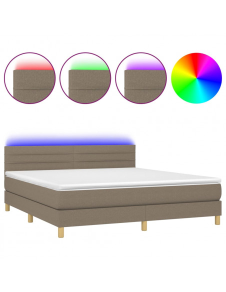 Letto a Molle con Materasso e LED Tortora 160x200 cm in Tessuto