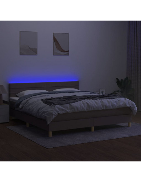 Letto a Molle con Materasso e LED Tortora 160x200 cm in Tessuto
